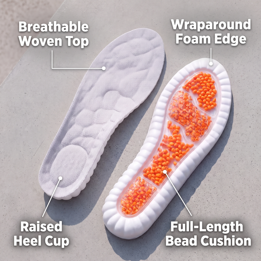GroundEffect parts: woven top, foam edge, heel cup, bead cushion