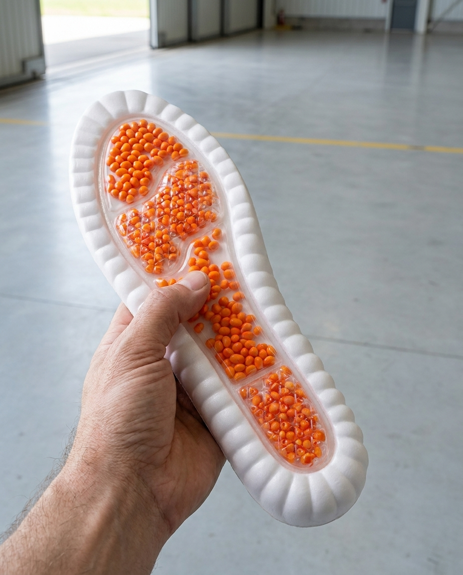 GroundEffect insole held in an aircraft hangar
